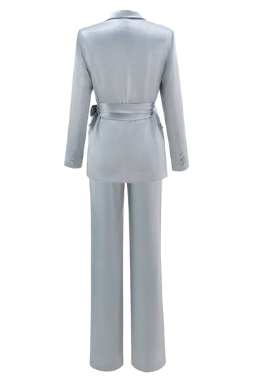 Dusty Blue Peak Lapel Costume 2 pièces pour femmes avec ceinture